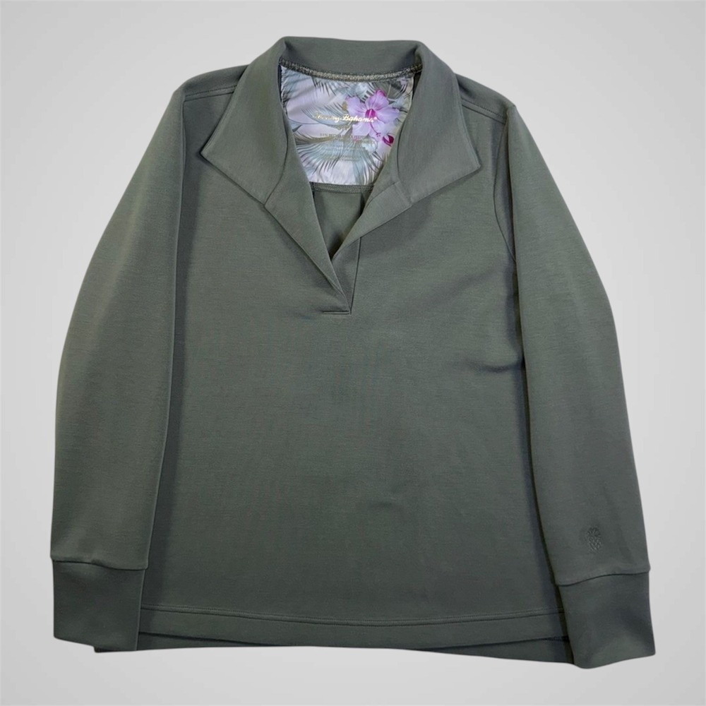 Tommy Bahama Islandsoft V-Neck Olive Green Pullover Top Sweatshirt Womens Small - Picture 2 of 11
